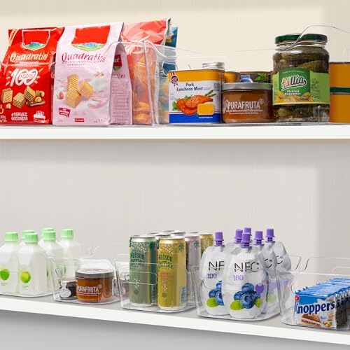 Set of 8 Clear Plastic Storage Bins, 2 Extra Large and 6 Small Storage Containers for Pantry Organization, Multi-Use Organizer Bins for Home, Kitchen, Cabinet, Bathroom, Fridge & Freezer