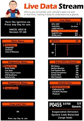AD310 Classic Enhanced Universal OBD II Scanner Car Engine Fault Code Reader CAN Diagnostic Scan Tool, Read and Clear Error Codes for 1996 or Newer OBD2 Protocol Vehicle (Black)