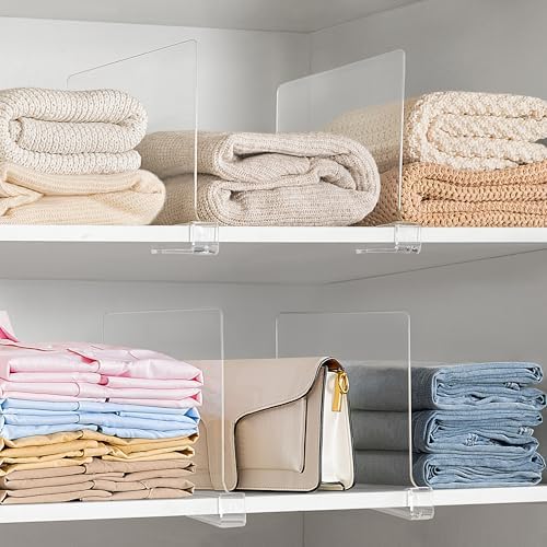 6 Pack Closet Organizers and Storage, Clear Shelf Dividers, Vertical Purse Organizer for Closet Perfect for Sweater, Shirts, Handbags in Bedroom and Kitchen, Acrylic Bookshelf for Organization