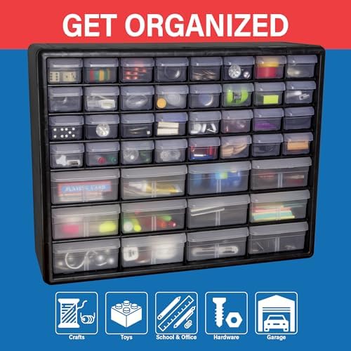 44-Drawer Plastic Storage Cabinet, 20"W x 6"D x 16"H, Black