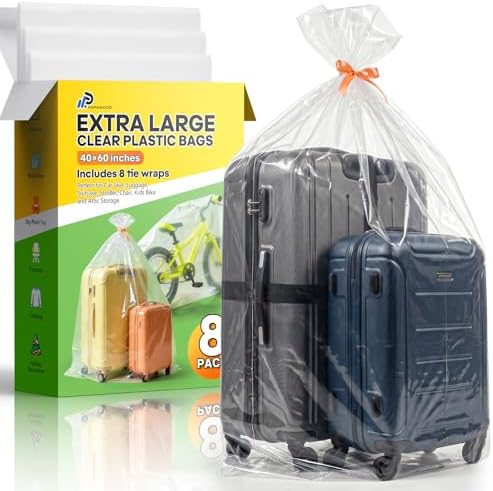 40x60 Inch Extra Large Clear Plastic Storage Bag for Luggage Cover, 8 Pack