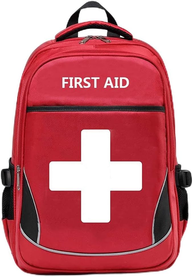 First Aid Bag Empty Red Emergency First Responder Trauma Multi-Pocket Traveling Field Trips Camping Essentials (Red, 1 Piece)