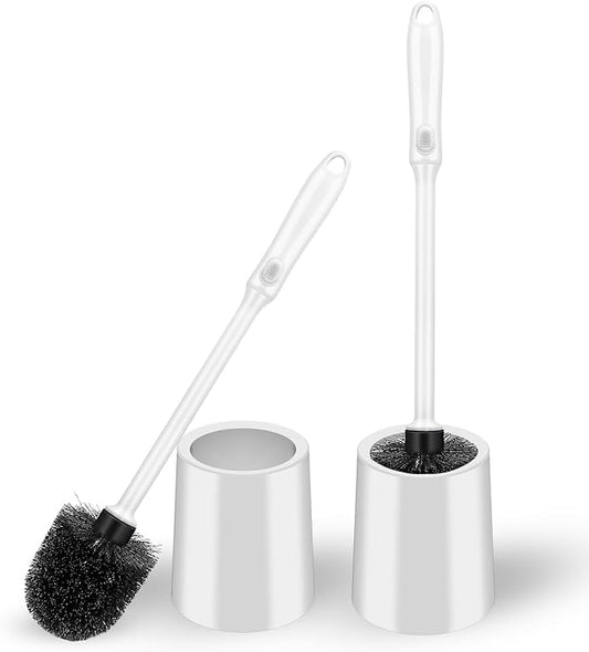 Toilet Brush and Holder Set, 2 Pack Long Handle Non-Slip Grip Toilet Bowl Brush, Hard Toilet Brush, Deep Cleaning for Bathroom, Easy to Assemble White