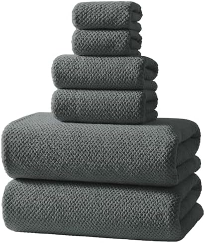Soft 6 Piece Bath Towels Set, 2 Large Bath Towel Sheet, 2 Hand Towels, 2 Washcloths, Highly Absorbent, Quick Dry, Lightweight Towel Sets Collection, Premium Gray Towels for Bathroom, Gym & Spa