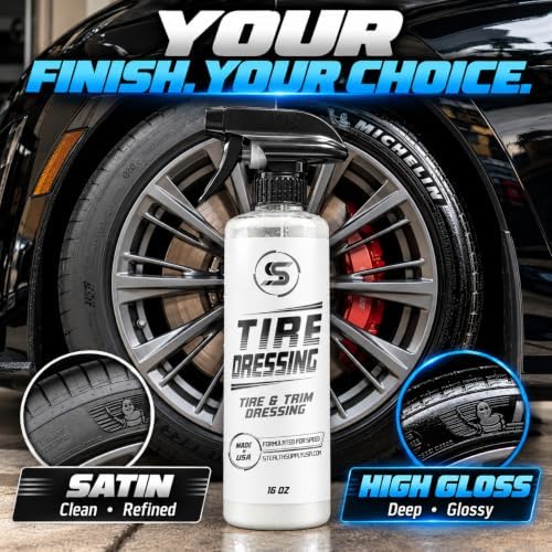 Tire Dressing Spray, Deep Black Finish, No Sling Tire Shine, 16 oz
