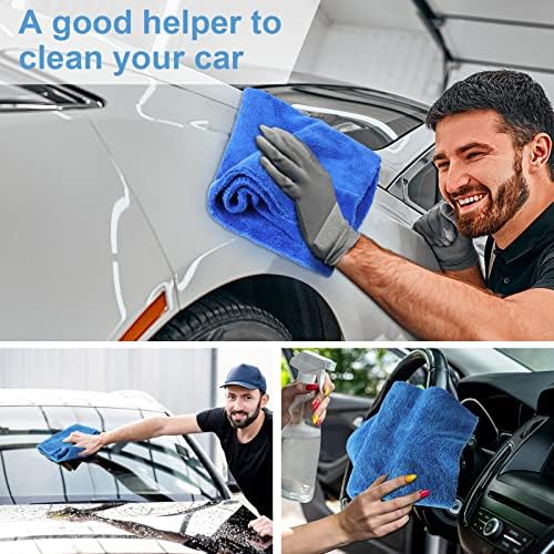 40 Pcs 16 x 16 Inch Microfiber Towels for Cars, 500 GSM Edgeless Plush Car Detailing Towels, Lint Free Scratch Free Cleaning Cloths for Drying, Washing, Polishing, Waxing, Home (Dark Blue)