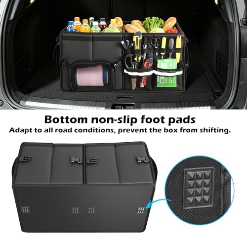 Car Trunk Organizer, 2 Compartments Car Storage Box with Lip
