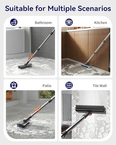 3 in 1 Adjustable Small Floor Scrub Brush with Long Handle