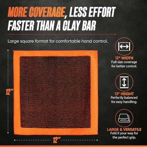 King Grade Clay Towel – Professional Synthetic Clay Bar Towel for Auto Detailing, Paint, Glass & Metal – Removes Fallout, Overspray, Rail Dust & Water Spots – 12" x 12"