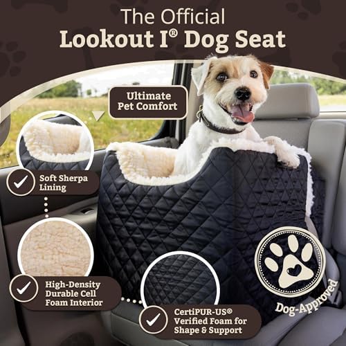 Lookout I Car Seat - Dog Car Seats for Small Dogs, Puppy Booster Bed for Small & Medium Sized Pets Up to 25 Lbs, Elevated, Washable - Medium, Black Quilted