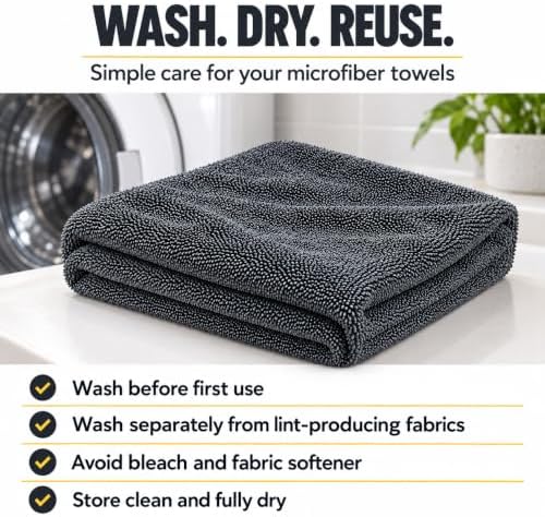 Car Drying Towel, 1200 GSM Absorbent Microfiber, 24 x 36 in, Plush Auto Detailing Cloth for Cars, SUVs and Trucks, Charcoal Grey, 1 Pack
