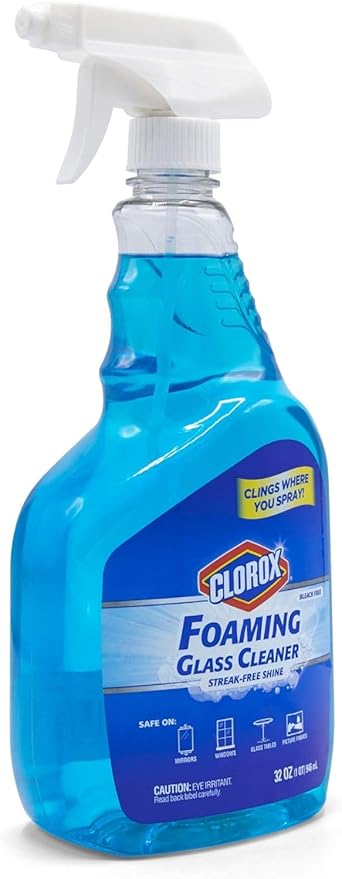 Clorox Foaming Glass Cleaner Trigger Spray, Streak Free No Drip Formula for Windows, Mirrors, and Glass Surfaces, All Purpose Household Cleaning Spray in Fresh Scent, 32 Ounce - 2 Pack