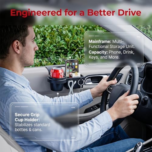 2PCS Car Hanging Storage Organizer with Phone & Cup Holder, Hook
