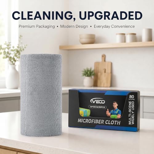 Microfiber Cleaning Cloth Roll 80 PCS Gray, 12" x 12"