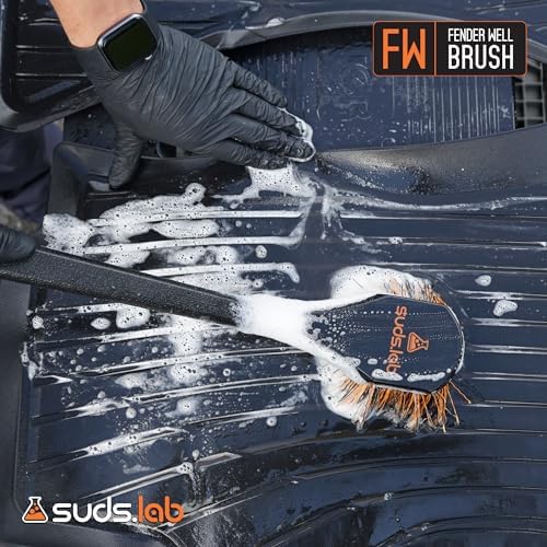 Suds Lab FW Fender Well Brush, Long Handle Tire Cleaner, 18-Inch, Black