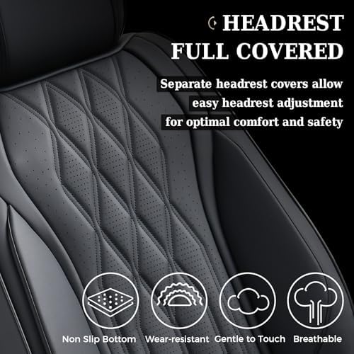 Seat Covers FullSet, 5 Seats Car Seat Protector, Waterproof Nappa Leather Cushion, Front & Rear Fit for Most Sedans SUV Pick-up Truck-Black