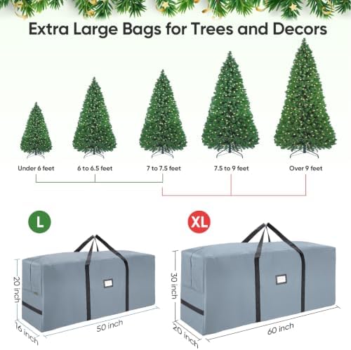 7.5 ft Christmas Tree Storage Bag, Heavy Duty 900D Oxford Fabric with Reinforced Handles and Dual Zippers Wide Opening, Extra Large Storage Container for Trees and Decorations (Grey)