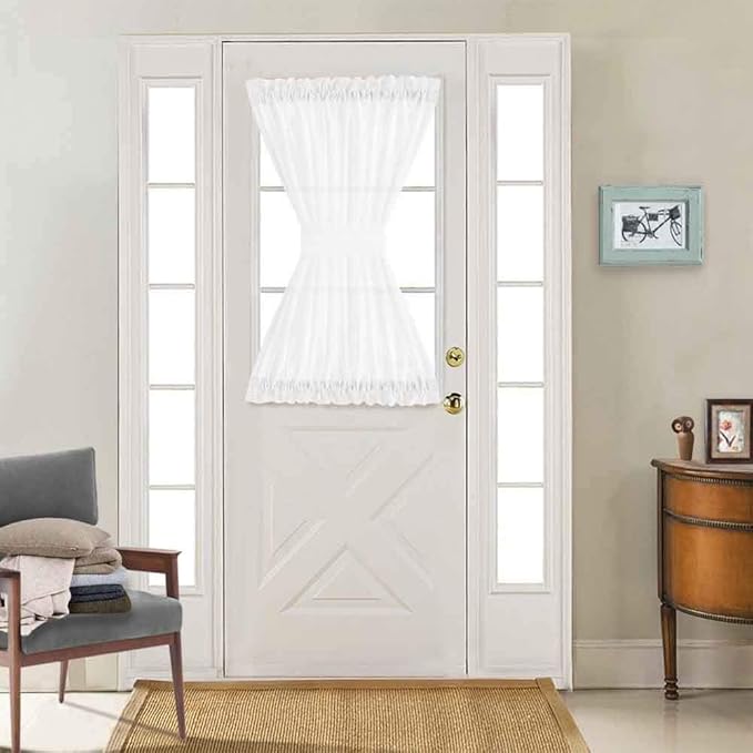jinchan French Door Curtain 40 Inch Length Farmhouse Rustic Light Filtering Door Window Curtain Rod Pocket Tieback Included 1 Panel White