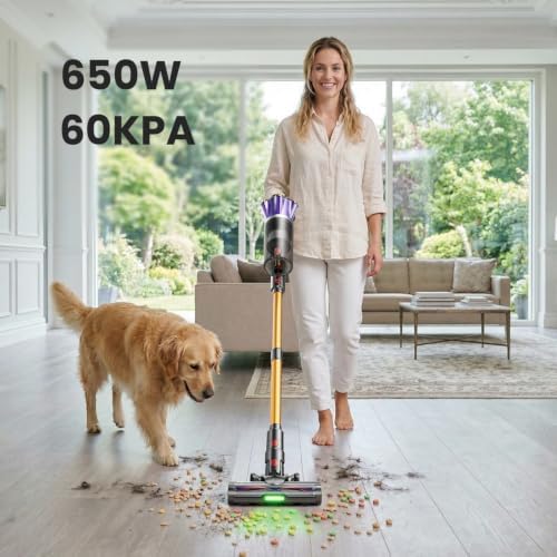 Cordless Vacuum Cleaner, 650W 60Kpa 70Mins Cordless Stick Vacuum with Hurricane Mode, 1.8L Cup, Anti-Tangle Vacuum Cordless, Self-Standing Vacuum Cleaners for Home Pet Hair Carpets