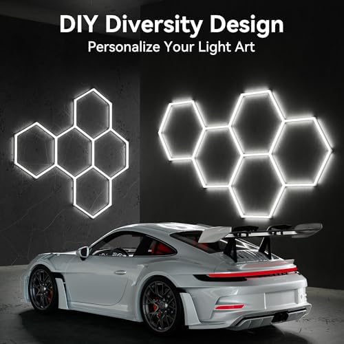 11 Hexagon LED Garage Light, Ultra-Bright 6500K Natural White, 11 Grids for Garage, Mall, Shop, and Auto Detailing.