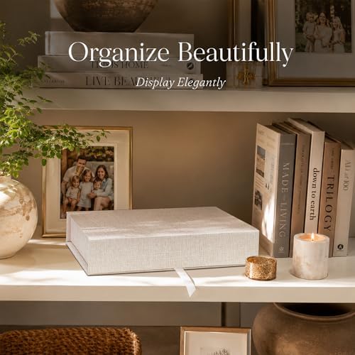 Photo Storage Box for 8x10 Photos, Acid-Free Organizer Box with Lid, Beige