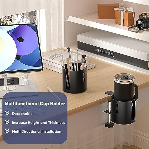 Deeper Anti-Spill Large Desk Cup Holder Clamp,Metal Table Cup Holder(Black)