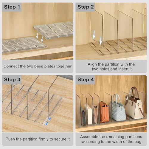 Bag & Purse Organizer for Closet: Adjustable Clear Dividers