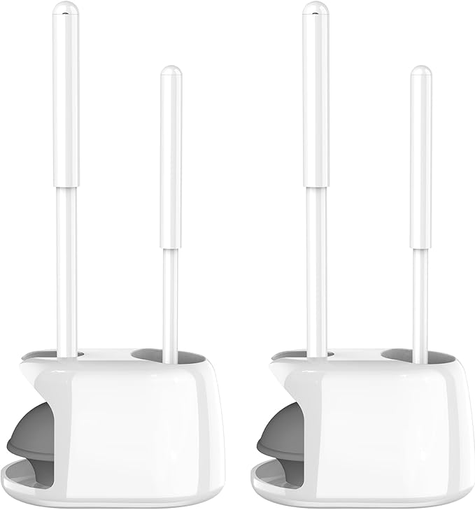 SetSail Toilet Brush and Plunger Set, 2 Packs Toilet Plungers for Bathroom Heavy Duty Toilet Bowl Brush and Holder Hidden Toilet Plunger and Brush Set for Deeply Cleaning - White