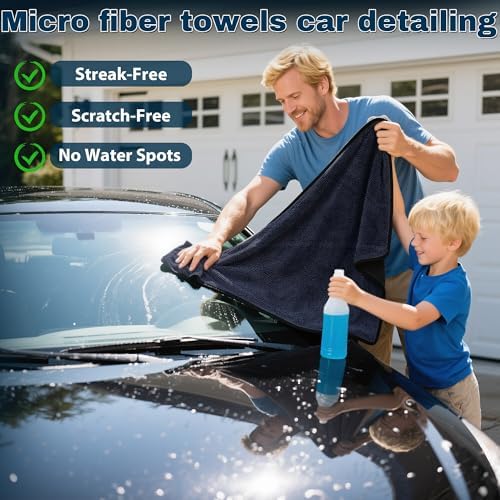 Car Drying Towels - 4 Pack Black Microfiber Detailing Cloths, 36 x 24 In