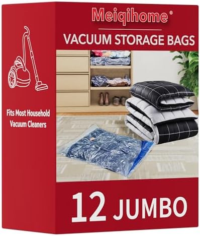 Vacuum Storage Bags, Space Saver Sealer Bags,Vacuum seal bags for clothing, Pillows, Comforters, Blankets, Bedding,Travel,12 Jumbo
