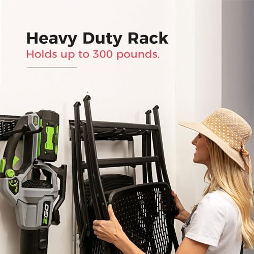 Garage Tool Organizer Wall Mount, 48", 3 Racks 6 Hooks, 300 lbs