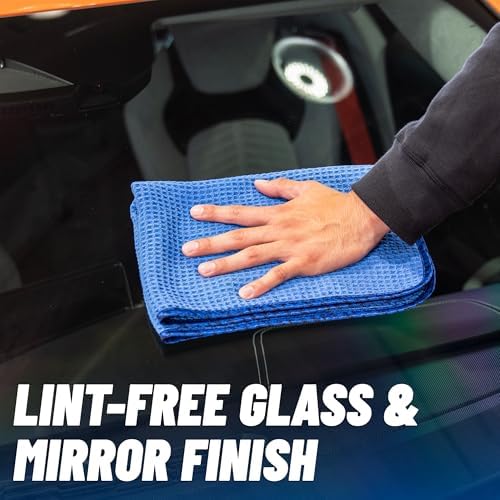 Waffle Weave Glass & Window Microfiber Towel, Blue, 2 Pack