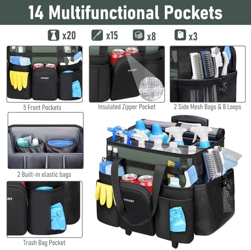 Cleaning Caddy with Wheels, Extra Large Rolling Cleaning Caddy Bag