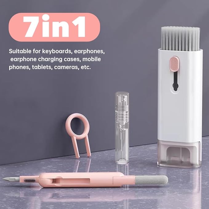 7 in 1 Keyboard Cleaner Laptop Cleaning kit, Electronic Cleaner kit with Key Cap Puller, Computer Cleanings Tools Kit for Tablet,Cell Phones,Earbuds Camera,Lens(Color:Pink)