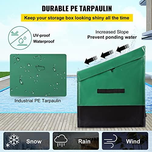 Outdoor Storage Box, 150 Gallon Waterproof PE Tarpaulin Deck Box w/Galvanized Frame, All-Weather Protection & Portable, for Camping, Garden, Poolside, and Yard, Black & Green