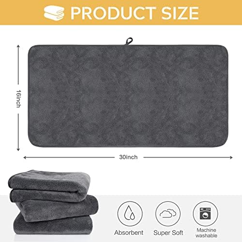 Microfiber Hand Towels for Bathroom, 16 x 31 Inch, Grey, 3Pack