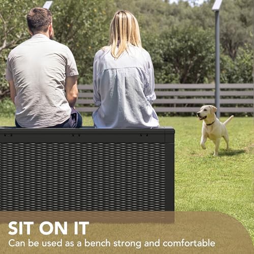 100 Gallon Waterproof Deck Box, Resin Large Outdoor Storage Box