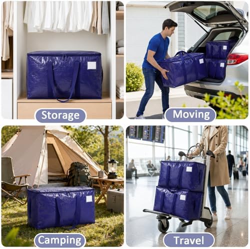 Extra Large Heavy Duty Moving Bags, 6 Pack, Dark Blue