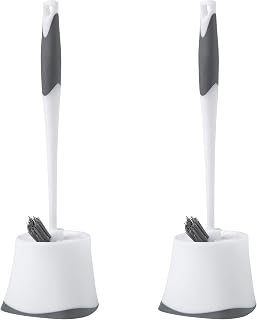 Clorox Corner Toilet Bowl Brush with Under Rim Scrubber, Includes Corner Storage Caddy, White, 2-Pack