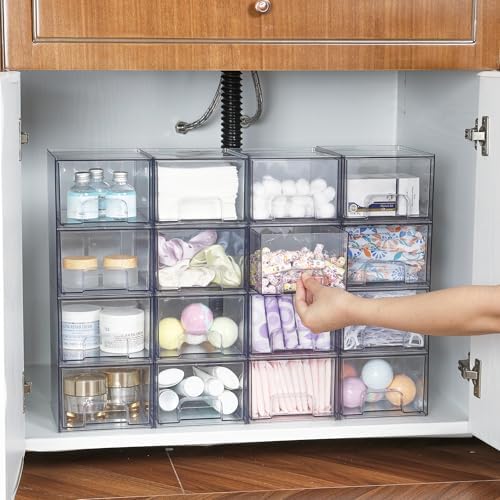 2 Pack Small Clear Stackable Storage Drawers for Desk, Countertop