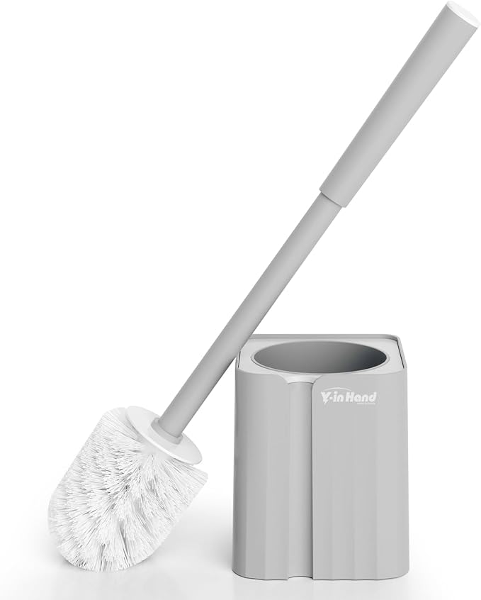 Y-in Hand Toilet Brush, Toilet Bowl Cleaners Brush with Hidden Holder, Long Handle, Durable PP Bristles, Modern RV Bathroom Accessories, Deep Cleaning, Wall mountable. - Grey