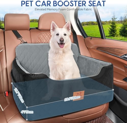 Dog Car Seat for Medium/Large Dogs,Pet Booster Car Seats for Under 50lbs or 2 Small Dogs, Detachable and Washable Pet Bed,Multi-Functional Travel Dog Bed(Black/Grey)