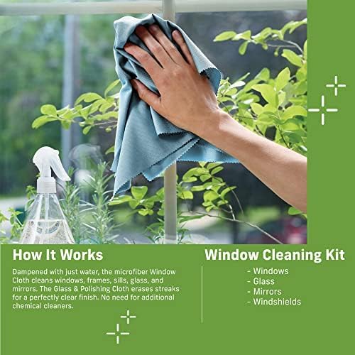 E-Cloth Window Cleaning Cloth - Eco Packaging - Glass Cleaning Cloth, Streak-Free Windows with Just Water, Microfiber Towel Kit for Windows, Car Windshield, Mirrors - Winter Green