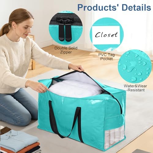 3Pcs Extra Large Heavy Duty Moving Bags with Reinforced Zippers & Handles