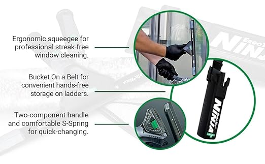 Unger Commercial ErgoTec Advanced Window Cleaning Ninja Kit 4-in-1 – Squeegee, Scrubber, Tool Holder, Microfiber Cloth – Professional Indoor/Outdoor Window Cleaning Equipment, WNK12