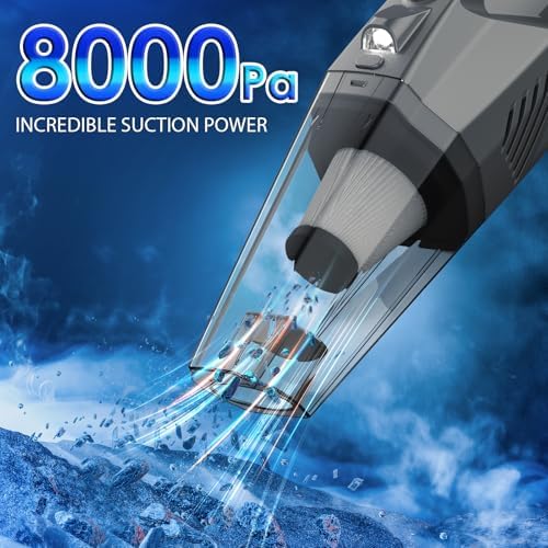 Car Cleaning Kit, Car Vacuum Kit, Gray Car Interior Detailing Kit with 8000PA High Power Vacuum, Including 7Pcs Detailing Brush Set and Bag