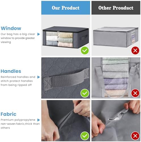 4-Pack Clothes Organizer Storage Bags, 35L Storage Bins,Gray