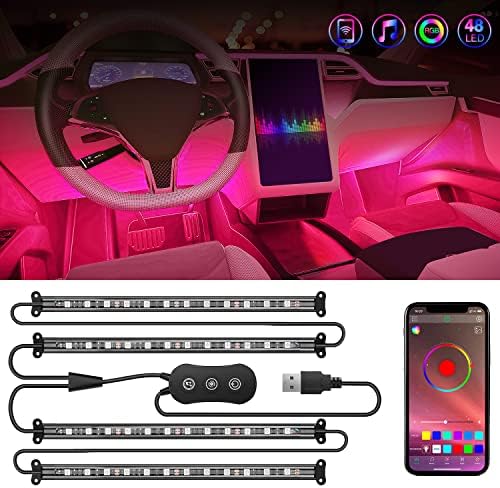 4PCS USB Car Interior Neon Accent Lights RGB App and Button Control