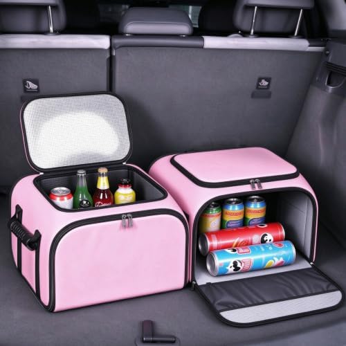 Car trunk organizer front seat storage for Suv and Sedan，insulated box，pink