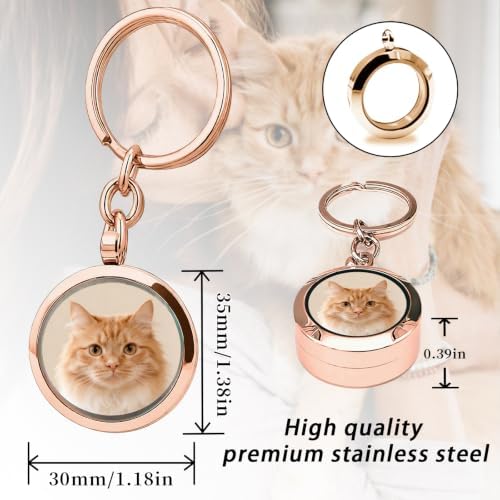 Personalized Locket Keychain Dog Hair Keychain Memorial Pet Fur Keepsake with Name Photo Custom Locket for Ashes Portrait Cremation Jewelry for Pet Loss of Dog Cat Sympathy Remembrance Gift